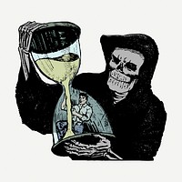 Death hourglass vintage clipart, Grim Reaper illustration psd. 