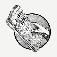 Newspaper drawing clipart, black and white illustration psd. Free public domain CC0 image.