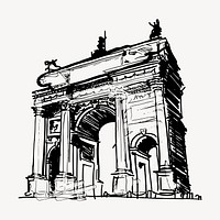 Arc De Triomphe hand drawn clipart, travel destination, illustration vector. Free public domain CC0 image.