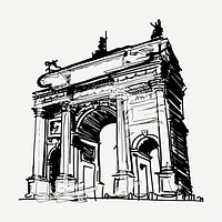 Arc De Triomphe drawing clipart, travel destination, illustration psd. Free public domain CC0 image.