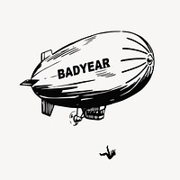 Dirigible balloon hand drawn clipart, airship illustration vector. Free public domain CC0 image.