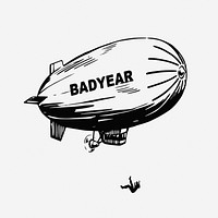 Dirigible balloon hand drawn illustration. Free public domain CC0 image.