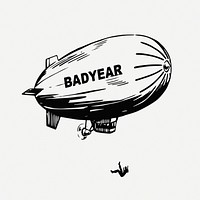 Airship drawing clipart, dirigible balloon illustration psd. Free public domain CC0 image.