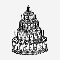 Tall wedding cake hand drawn illustration. Free public domain CC0 image.