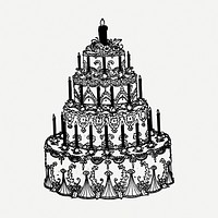 Tall cake drawing clipart, celebration illustration psd. Free public domain CC0 image.