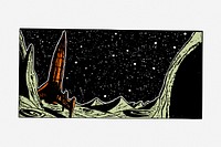 Futuristic rocket, space illustration. Free public domain CC0 image.