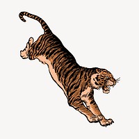 Jumping tiger clipart, wildlife illustration vector. Free public domain CC0 image.