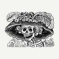 La Calavera Catrina drawing clipart, Day of Death illustration psd. Free public domain CC0 image.