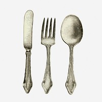 Cutlery illustration, kitchen tools. Free public domain CC0 image.