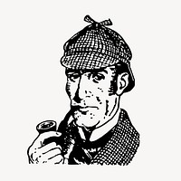Sherlock Holmes hand drawn clipart, fictional character illustration vector. Free public domain CC0 image.