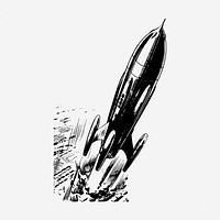 Launched spaceship hand drawn illustration. Free public domain CC0 image.