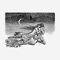 Lovers hand drawn illustration, Death of Oenone. Free public domain CC0 image.