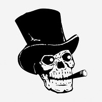 Smoking skull hand drawn illustration. Free public domain CC0 image.