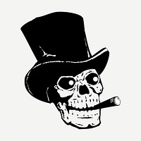 Smoking skull drawing clipart, death illustration psd. Free public domain CC0 image.