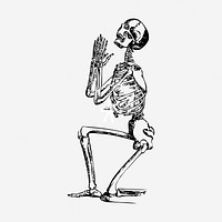 Praying skeleton hand drawn illustration. Free public domain CC0 image.