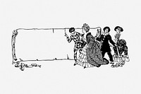 Paper roll banner, drama crew hand drawn illustration. Free public domain CC0 image.