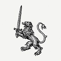 Heraldic lion with sword drawing psd. Free public domain CC0 image.