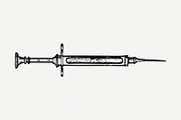 Syringe drawing clipart, medical tool illustration psd. Free public domain CC0 image.