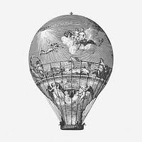 Hot air balloon hand drawn illustration, Le Flesselles. Free public domain CC0 image.