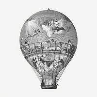 Hot air balloon drawing clipart, Le Flesselles illustration psd. Free public domain CC0 image.
