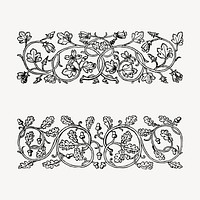 Vintage floral dividers hand drawn clipart vector. Free public domain CC0 image.