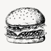 Hamburger hand drawn clipart, food illustration vector. Free public domain CC0 image.