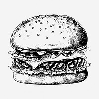 Hamburger hand drawn illustration. Free public domain CC0 image.