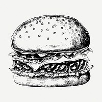Hamburger drawing clipart, food illustration psd. Free public domain CC0 image.