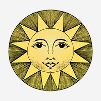 Smiling sun, vintage illustration. Free public domain CC0 image.