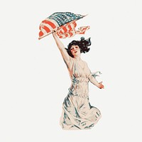 American flag lady vintage clipart, patriot illustration psd. Free public domain CC0 image.