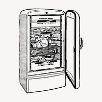 Refrigerator hand drawn clipart, furniture illustration vector. Free public domain CC0 image.