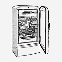 Vintage refrigerator hand drawn illustration. Free public domain CC0 image.