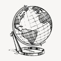 Globe hand drawn clipart, map illustration vector. Free public domain CC0 image.