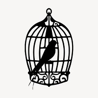 Caged bird silhouette clipart, animal illustration in black. Free public domain CC0 image.