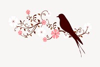Floral bird silhouette clipart, animal illustration in brown vector. Free public domain CC0 image.