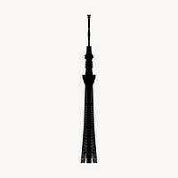 Tokyo Tower silhouette clipart, landmark illustration in black. Free public domain CC0 image.