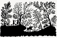 Deer hunting silhouette background, nature illustration in black vector. Free public domain CC0 image.