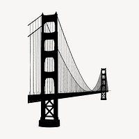 Golden Gate Bridge silhouette clipart, landmark illustration in black. Free public domain CC0 image.