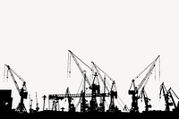 Dock cranes silhouette border, industrial illustration in black. Free public domain CC0 image.