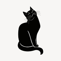 Black cat silhouette drawing, animal psd. Free public domain CC0 image.