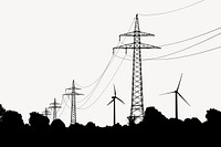 Transmission tower silhouette border, environment illustration in black vector. Free public domain CC0 image.