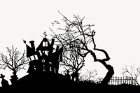 Haunted house  silhouette collage element, Halloween  illustration psd. Free public domain CC0 image.