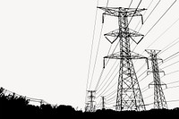 Transmission tower silhouette background, environment illustration in black vector. Free public domain CC0 image.