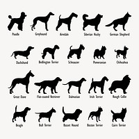 Dog breed types silhouette collage element, animal illustration psd set. Free public domain CC0 image.