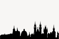 Prague cityscape silhouette border, landmark illustration in black vector. Free public domain CC0 image.