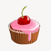 Cherry cupcake sticker, dessert illustration psd. Free public domain CC0 image.