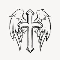 Winged Christian cross clipart drawing. Free public domain CC0 image.