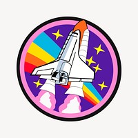 Launching rocket badge clipart, science illustration. Free public domain CC0 image.