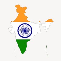 India flag map clipart, country illustration vector. Free public domain CC0 image.