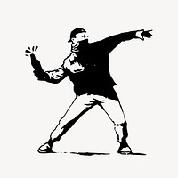 Man throwing molotov cocktail clipart, riot protest illustration vector. Free public domain CC0 image.